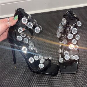 Elegant Black Crystal Embellished Women's Sandals